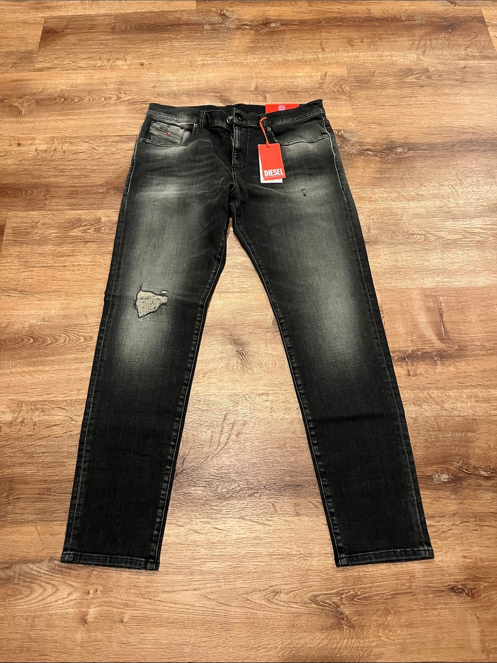 Diesel Black Faded Slim Straight Jeans with Distressed Detail 32W 33L